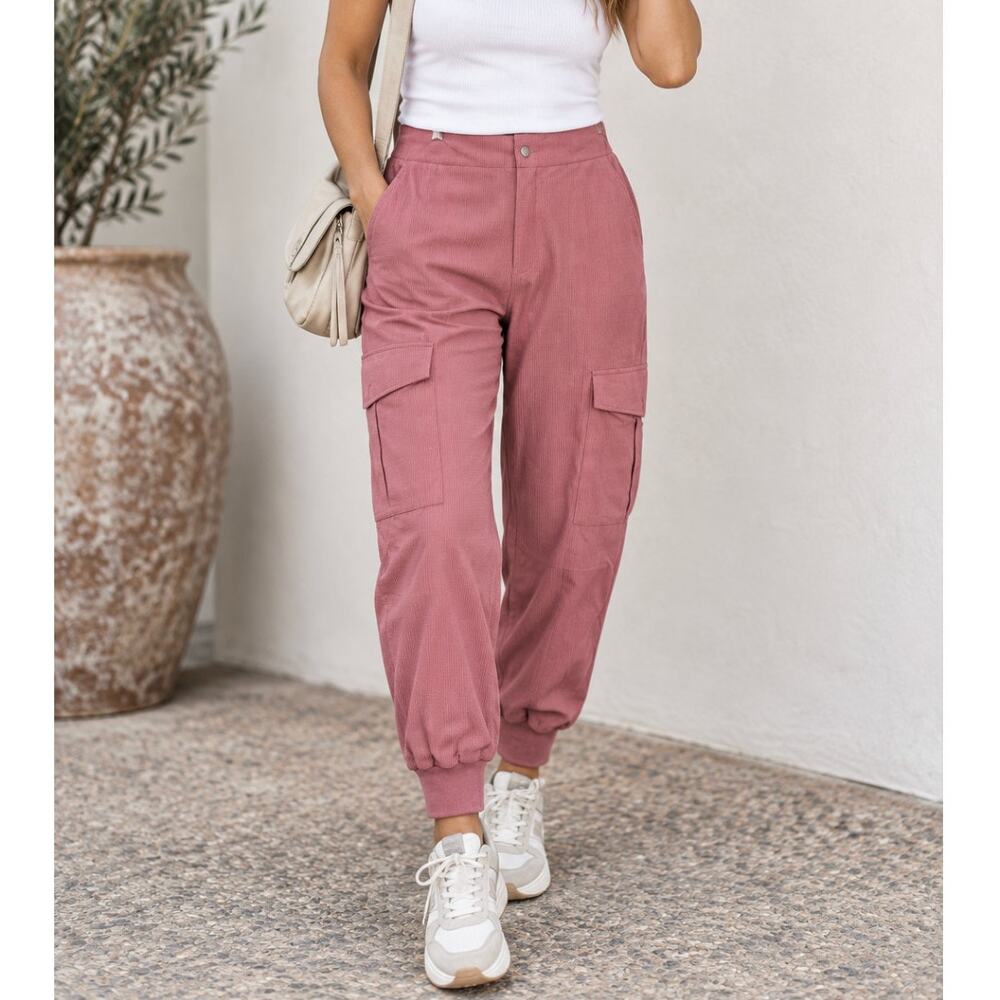 Area Stars Cargo Jogger Pants Women’s L Mauve Pink Utility Pocket New With Tags